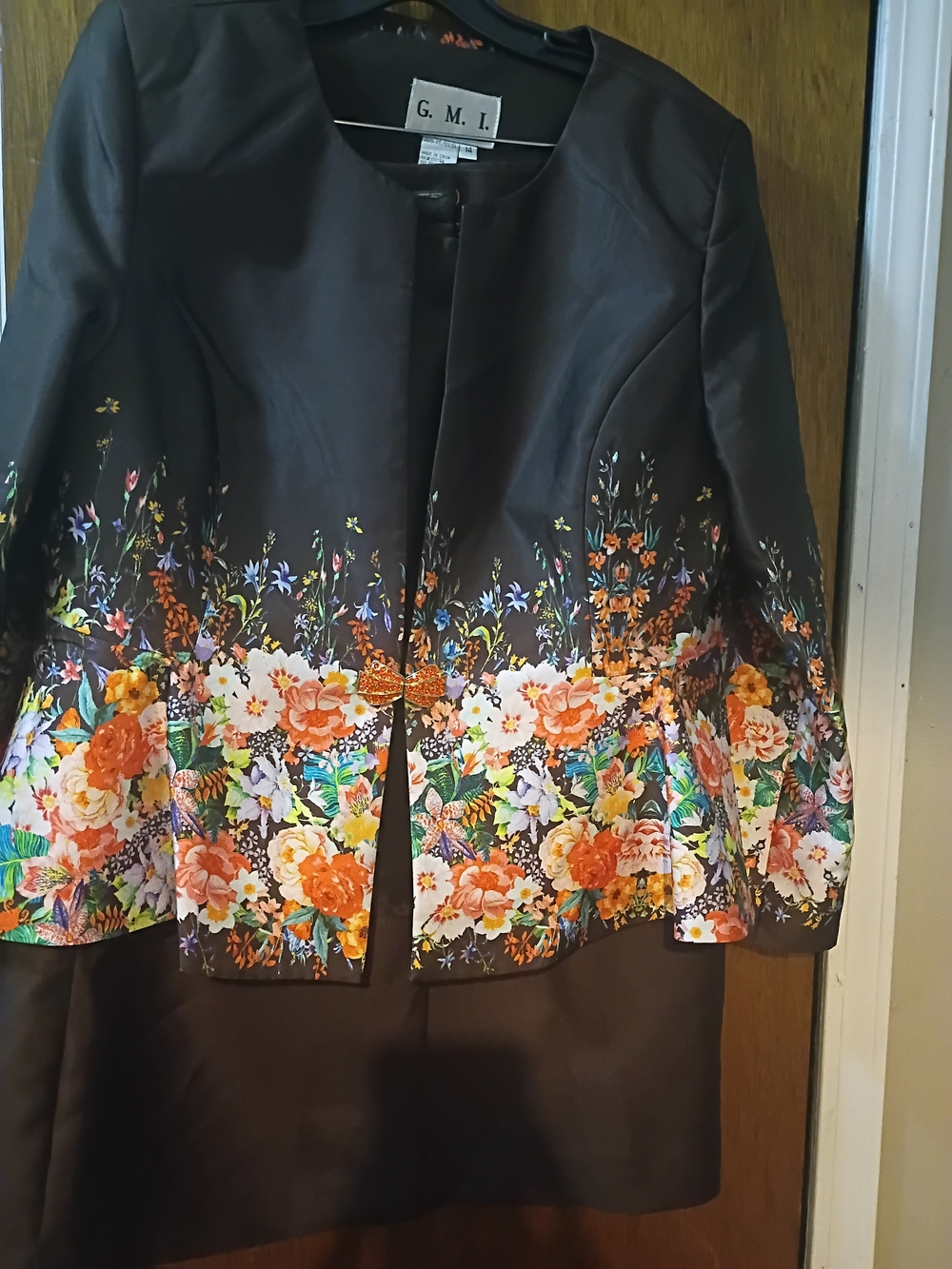Women's Black Floral Border Blazer